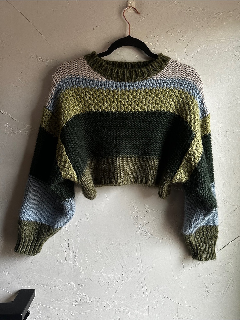 Lelis Cropped Chunky Knit Sweater Colorblock Cottagecore Grunge Cozy Lounge XS - Picture 2 of 11